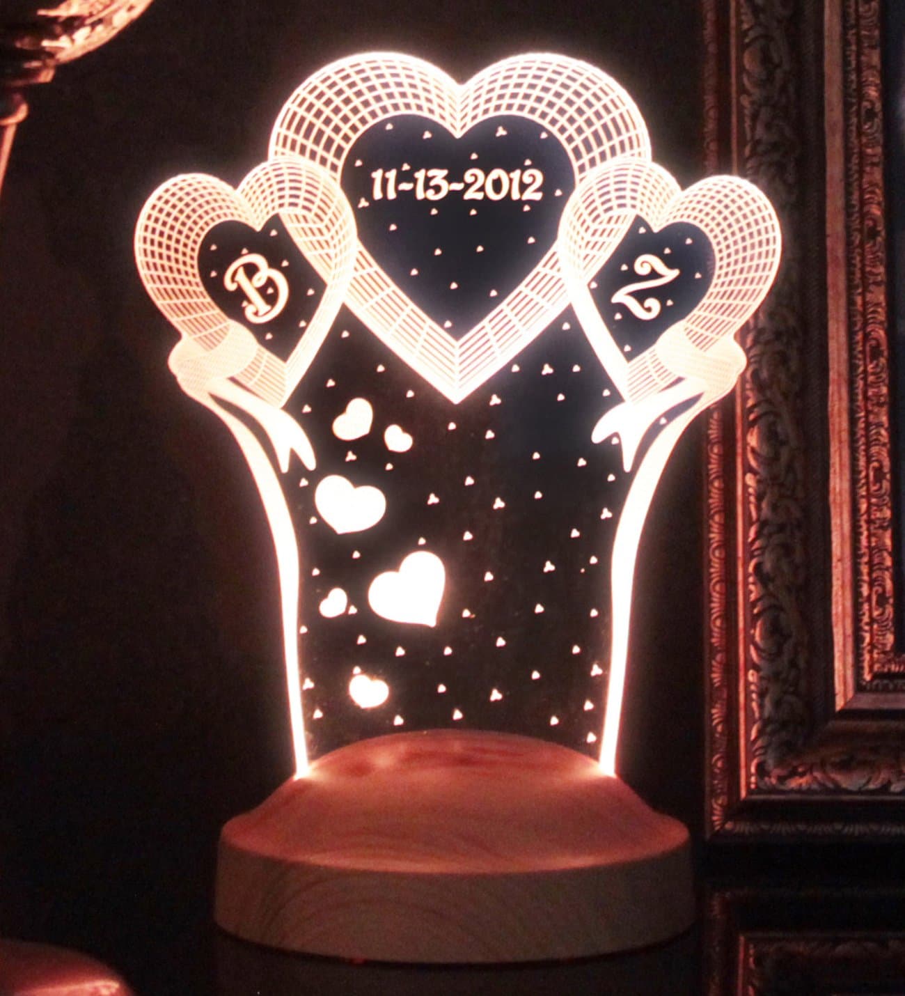 Personalized Heart Anniversary LED Lamp Vector DXF File