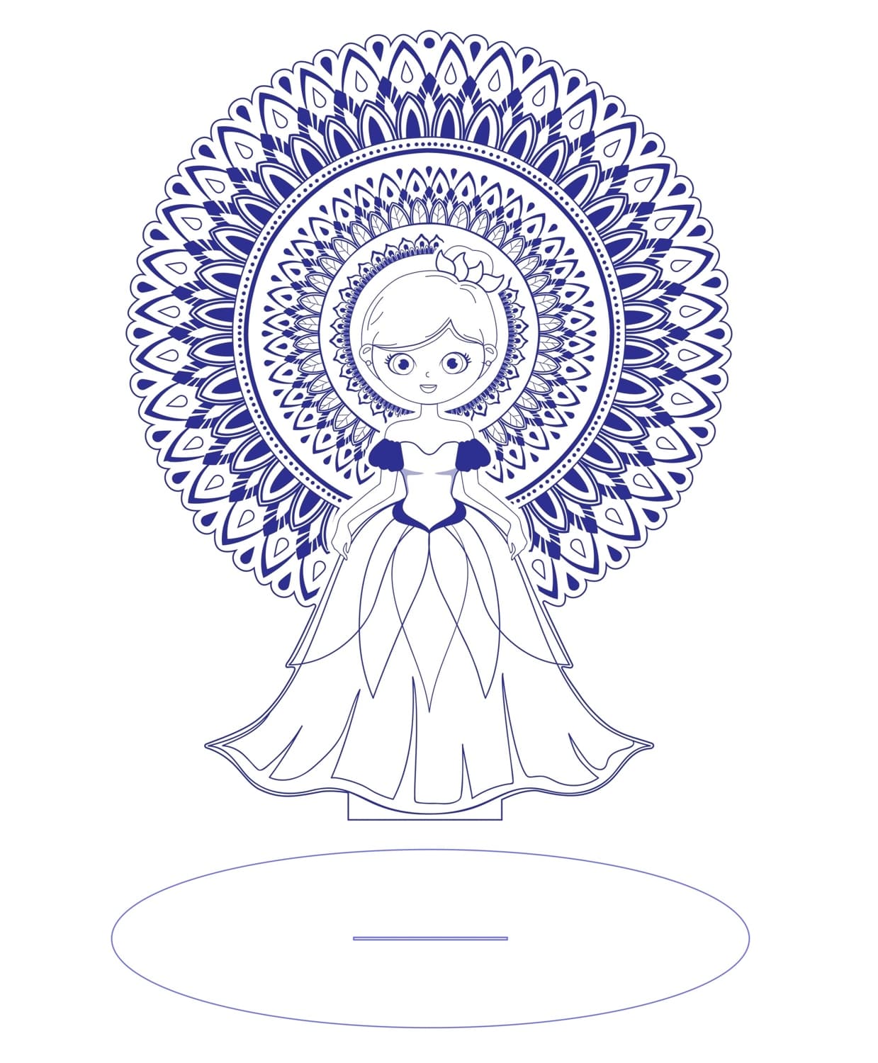 Princess Mandala Standee Laser Cut Vector Template DXF CDR