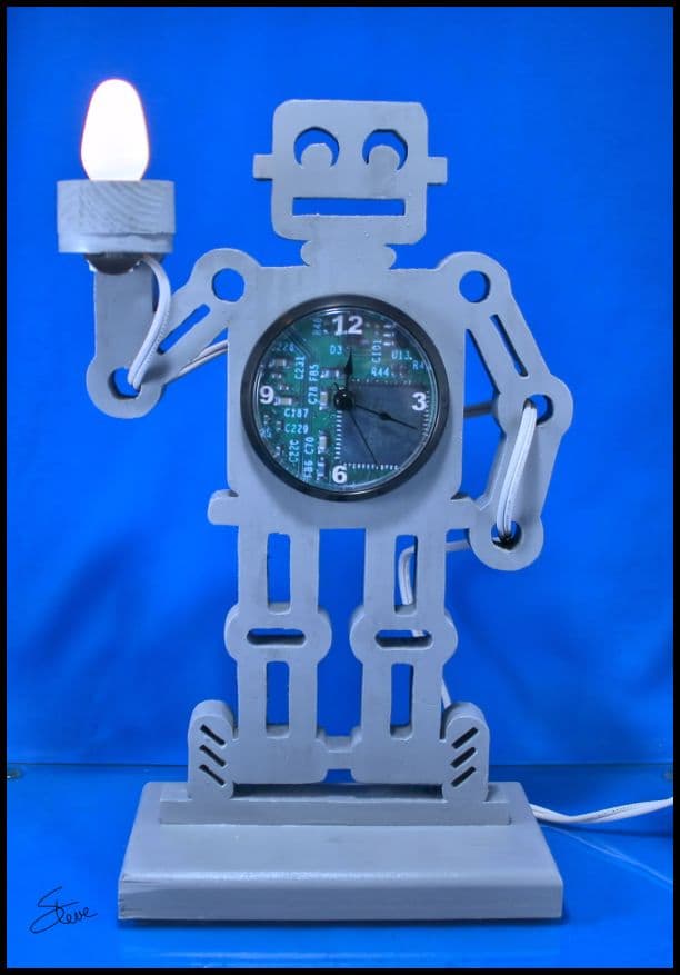 Robot Table Lamp with Clock Vector File for Laser Cutting