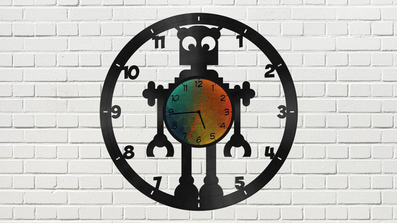 Robot Wall Clock Vector Design for Laser Cutting