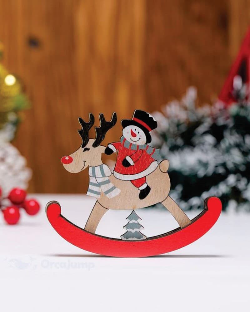 Rocking Reindeer with Snowman Laser Cut Ornament Vector File