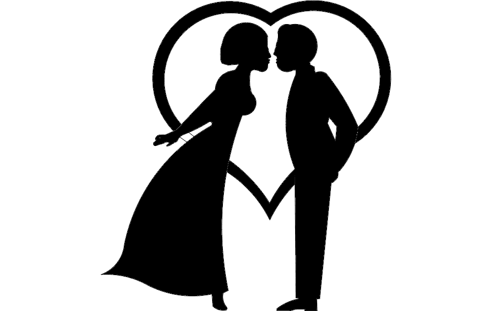 Romantic Couple Kissing Heart Vector Silhouette for Laser Cutting