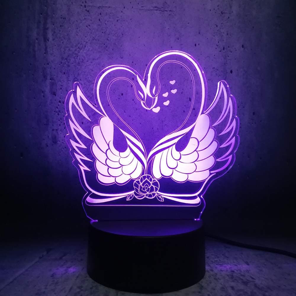 Romantic Double Swan 3D Illusion LED Lamp Vector File DXF
