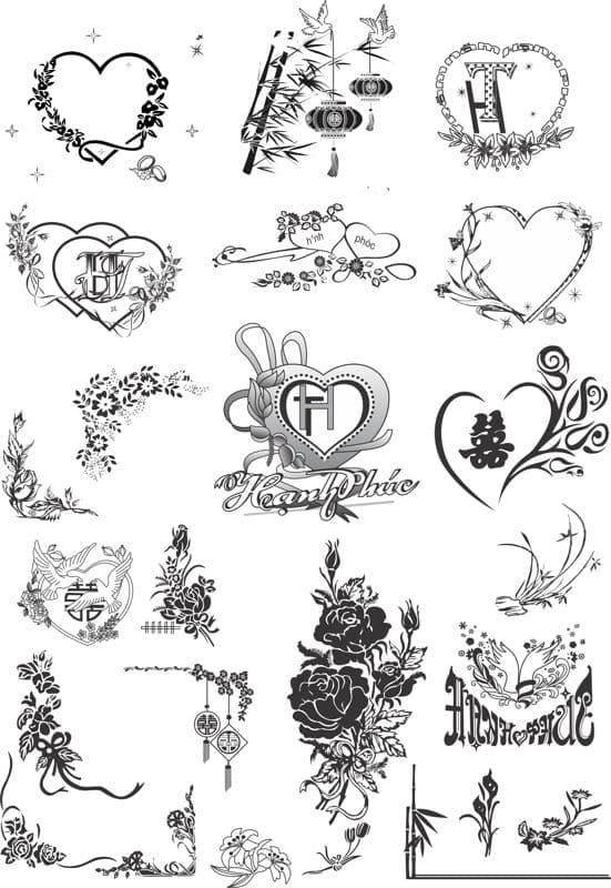 Romantic Heart and Floral Wedding Vector Collection CDR