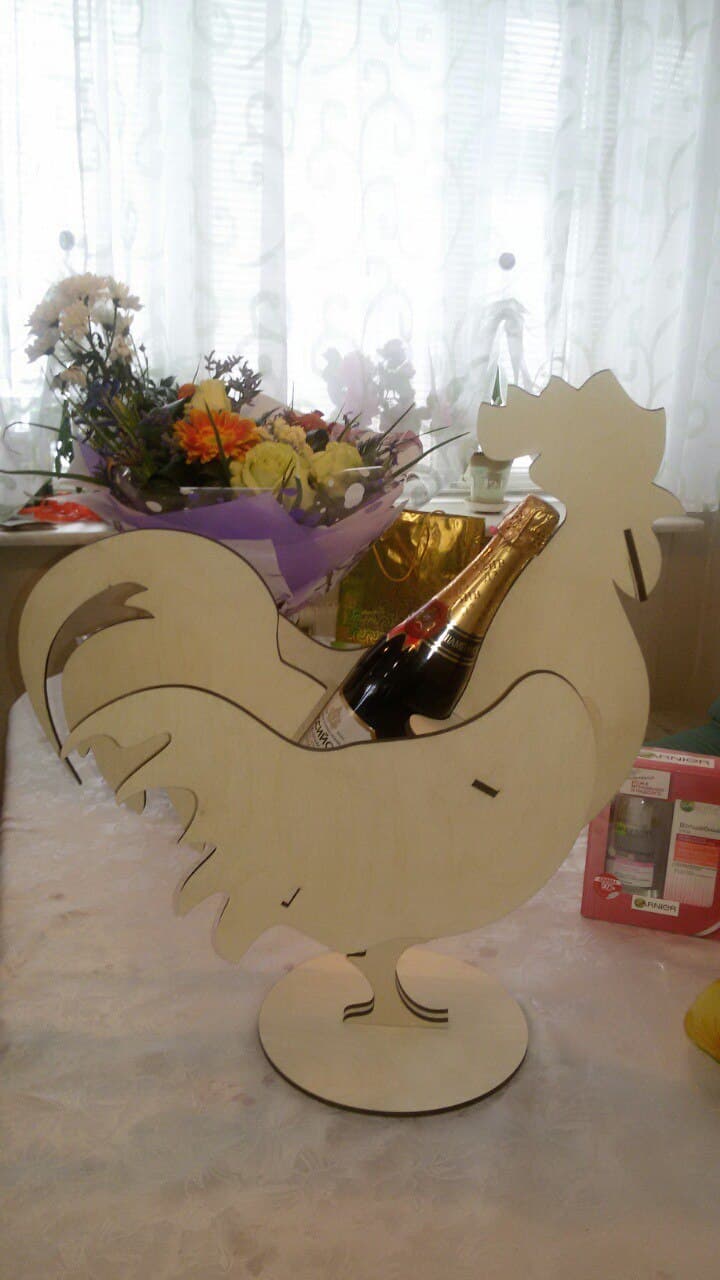 Rooster Wine Bottle Holder 3D Puzzle Vector Plan