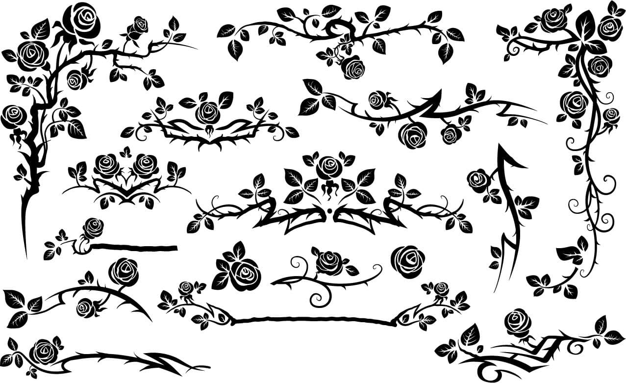Rose Floral Decorative Elements Vector Set for Laser Cutting