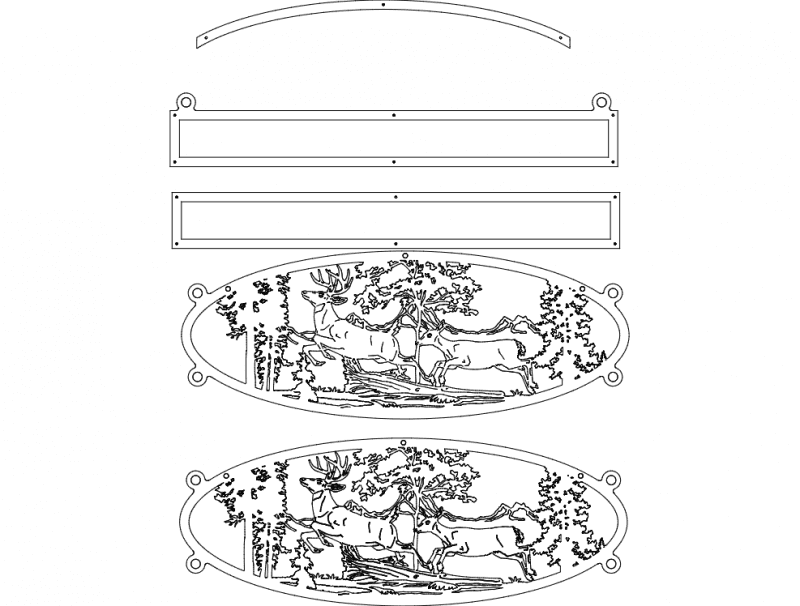 Rustic Deer Scene Oval Hanging Sign Vector DXF File