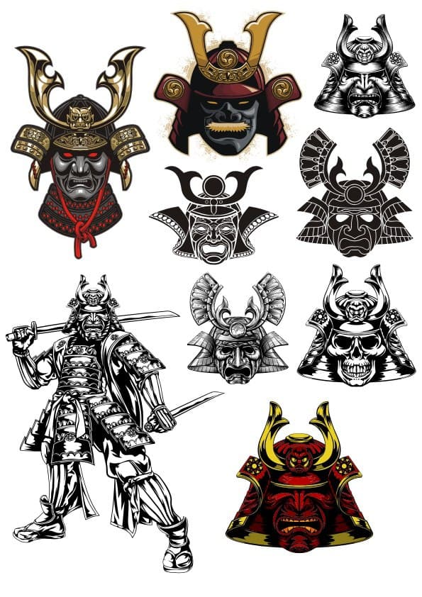 Samurai Warrior and Kabuto Helmets Vector Collection