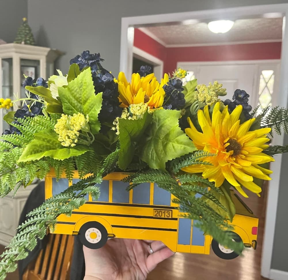 School Bus Flower Planter Laser Cut Vector File