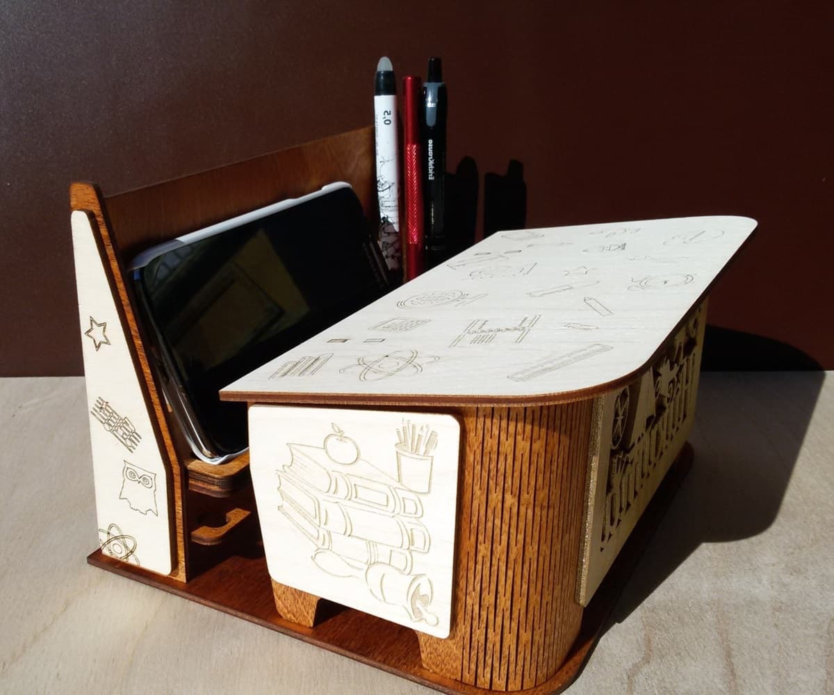 School Desk Organizer Phone Stand Laser Cut Vector File