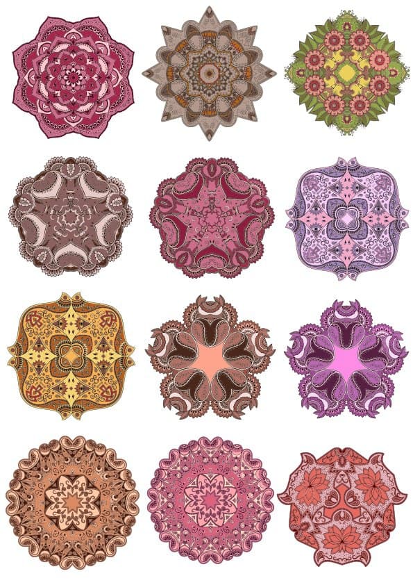 Set of 12 Intricate Mandala Ornaments Vector Files