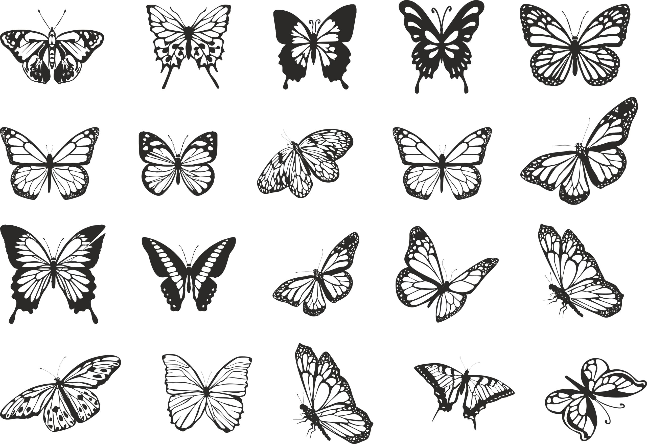 Set of 20 Butterfly Vector Silhouettes for Laser Cutting