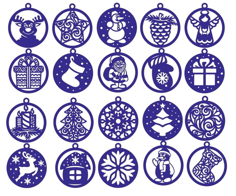 Set of 20 Christmas Tree Ornaments Laser Cut Files SVG DXF