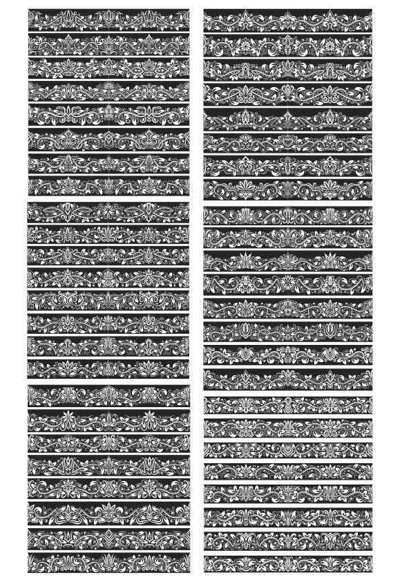 Set of 50 Seamless Floral Border Patterns Vector for Laser Cutting