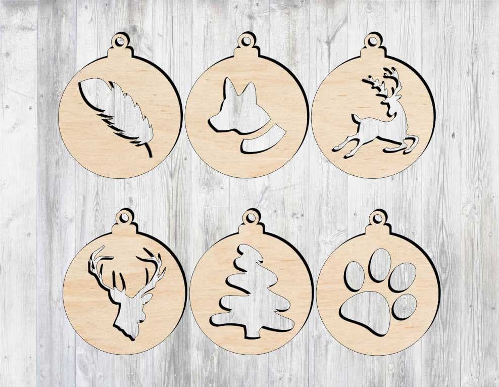 Set of 6 Christmas Ornament Vectors for Laser Cutting