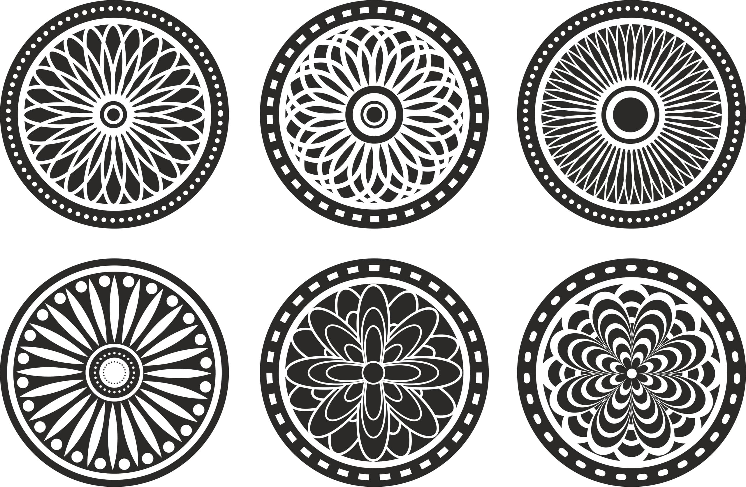 Set of 6 Decorative Mandala Vector Designs for Laser Cutting
