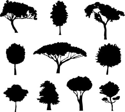Set of Diverse Tree Silhouettes Vector DXF for Laser Cutting