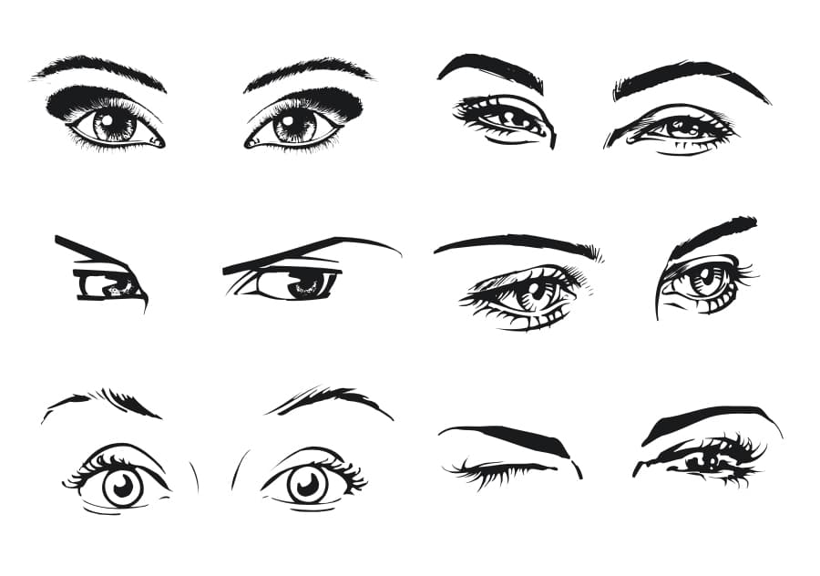 Set of Female Eyes Vector Illustrations for Laser Cutting