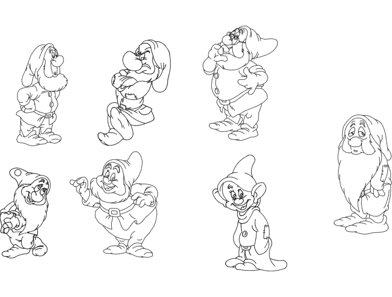 Seven Dwarfs Cartoon Characters Vector DXF File