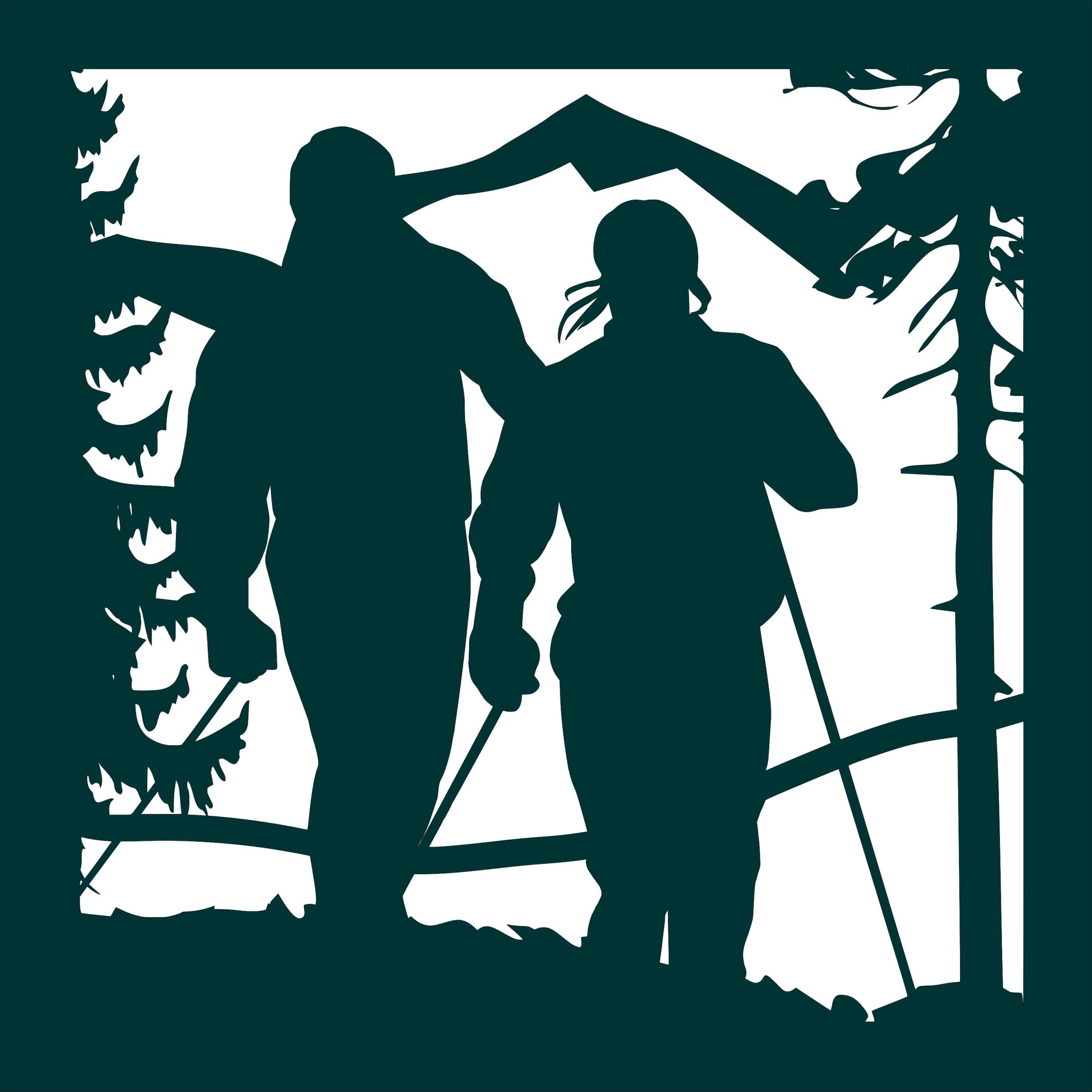 Skiers Mountain Adventure Panel Vector DXF File
