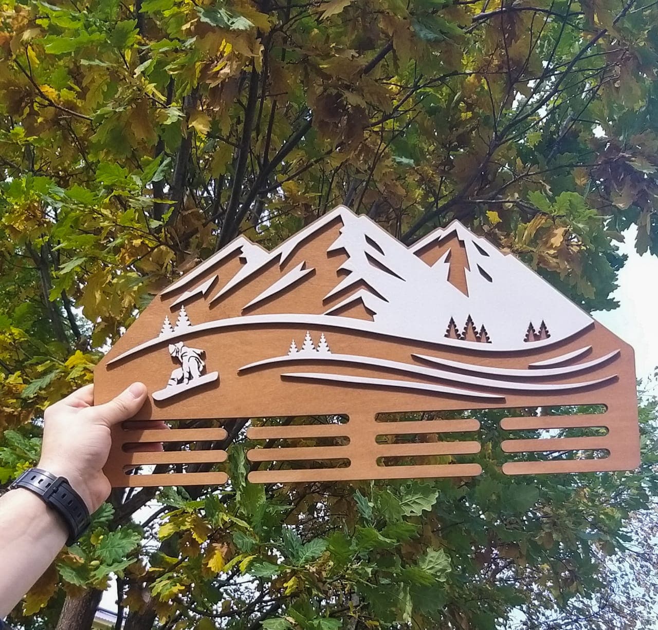 Snowboarder Mountain Medal Display Hanger Laser Cut Vector File