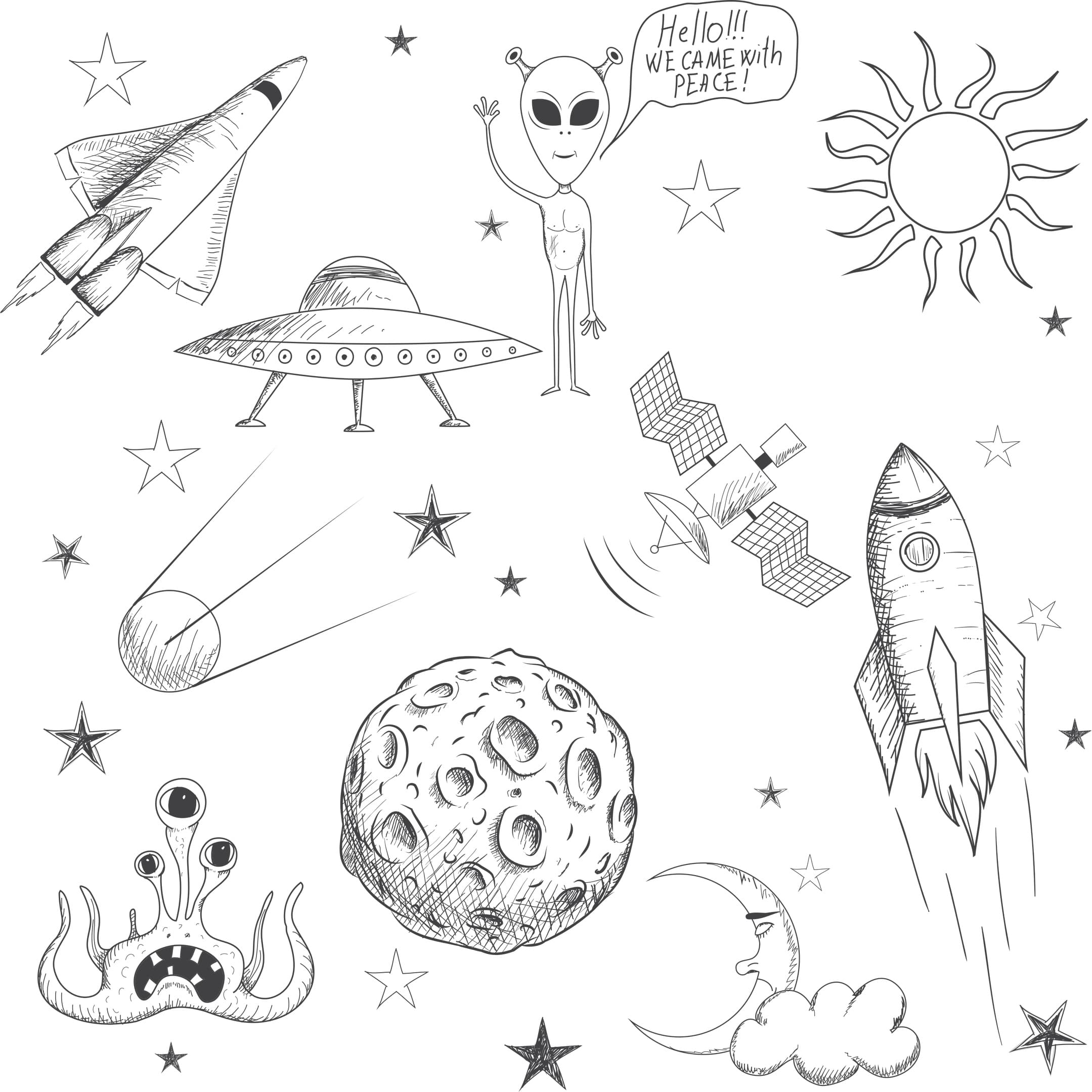 Space Doodle Vector Set for Laser Cutting and CNC