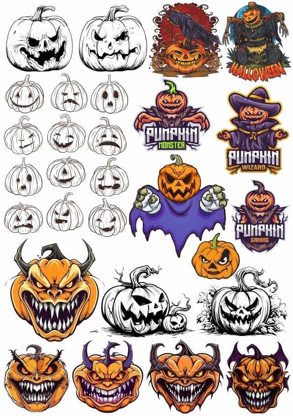 Spooky Halloween Pumpkin Vector Set for Laser Cutting