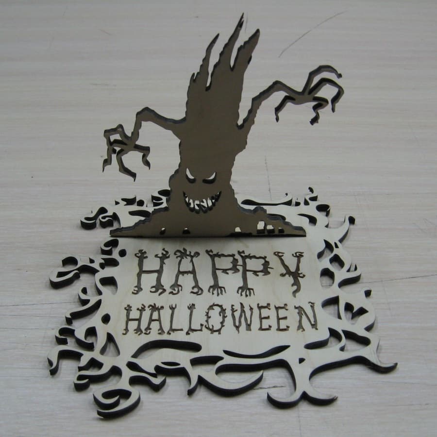 Spooky Haunted Tree Happy Halloween Standing Sign Laser Cut File