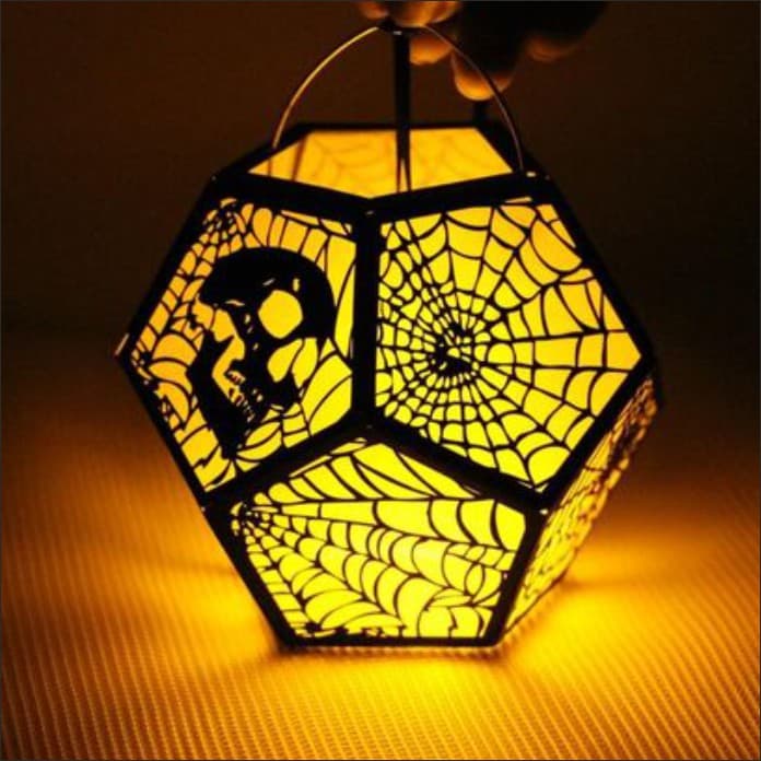 Spooky Skull and Spiderweb Halloween Lantern Vector DXF