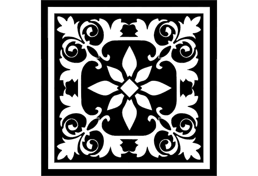 Square Floral Ornament Grille Vector Design DXF File