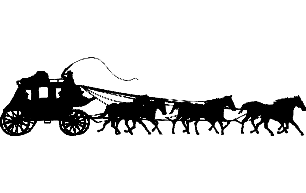 Stagecoach with Horses Silhouette DXF Vector File