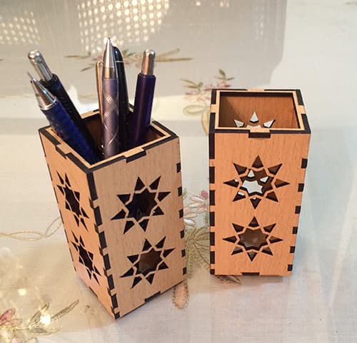 Star Pattern Wooden Pen Holder Laser Cut Vector DXF File