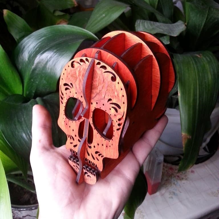 Sugar Skull Pen Holder 3D Laser Cut Vector DXF Plan