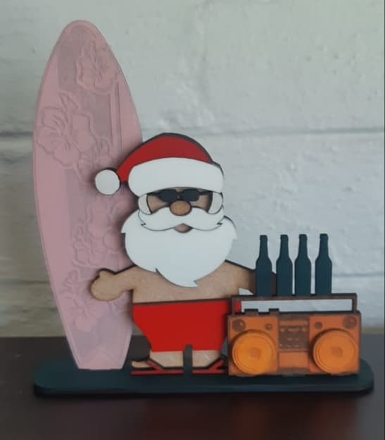 Surfing Santa with Boombox Laser Cut Vector File
