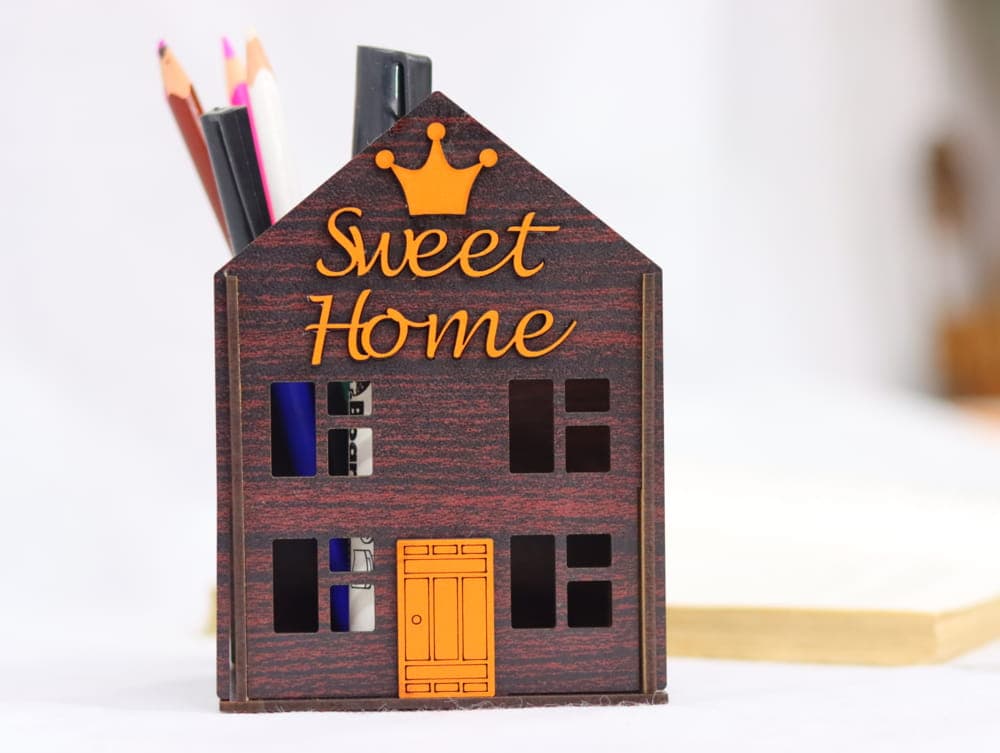 Sweet Home House Pen Holder Laser Cut Vector File