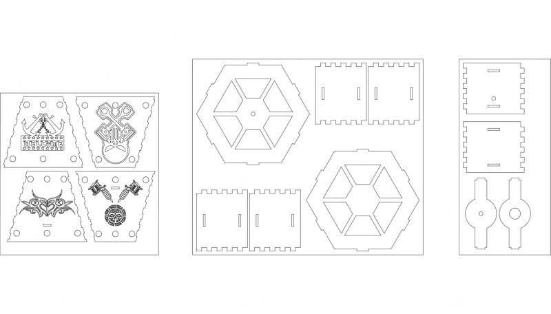 Tattoo Style Hexagonal Table Lamp DXF Vector File for Laser Cutting