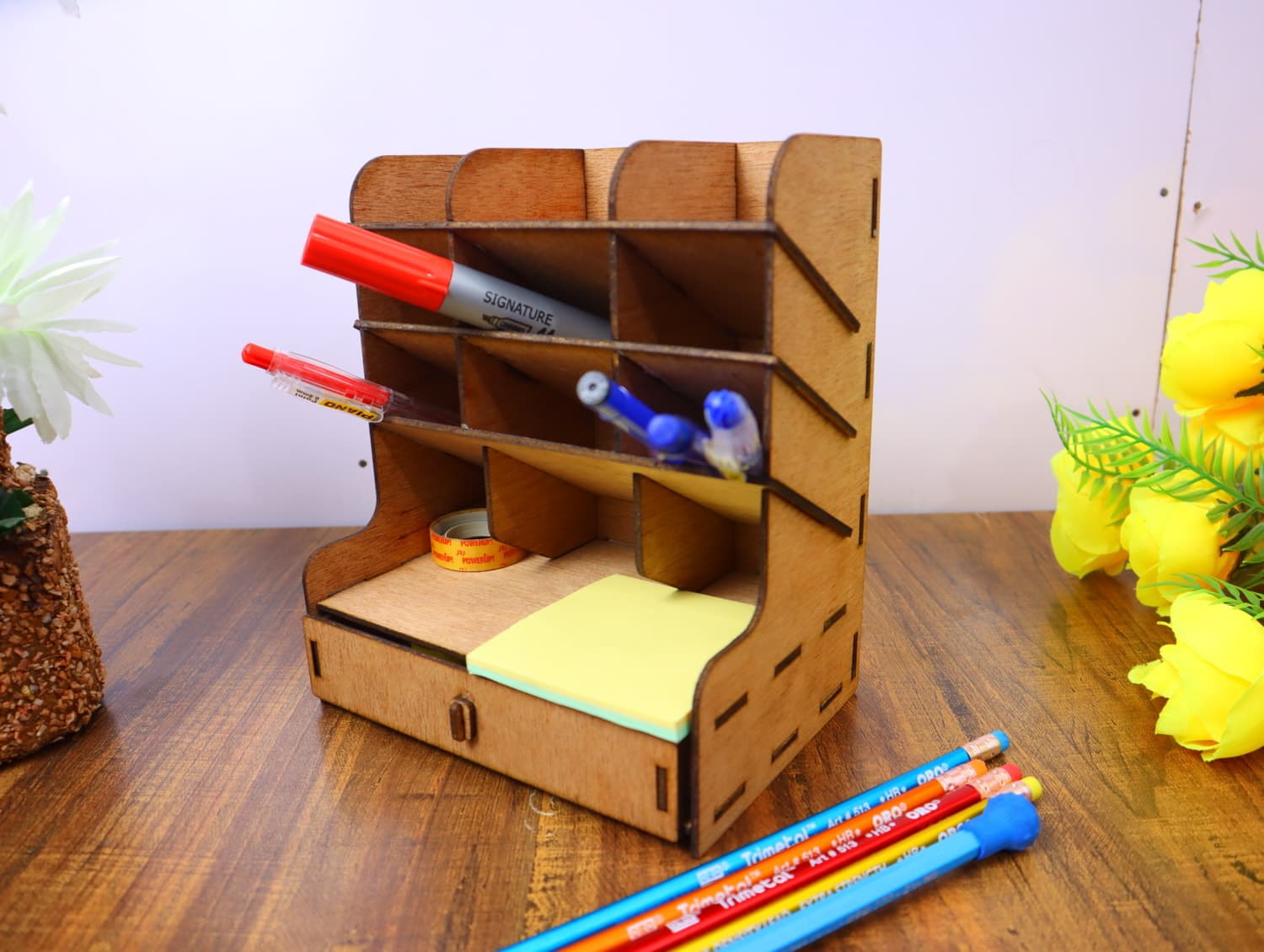 Tiered Wooden Desk Organizer Vector for Laser Cutting