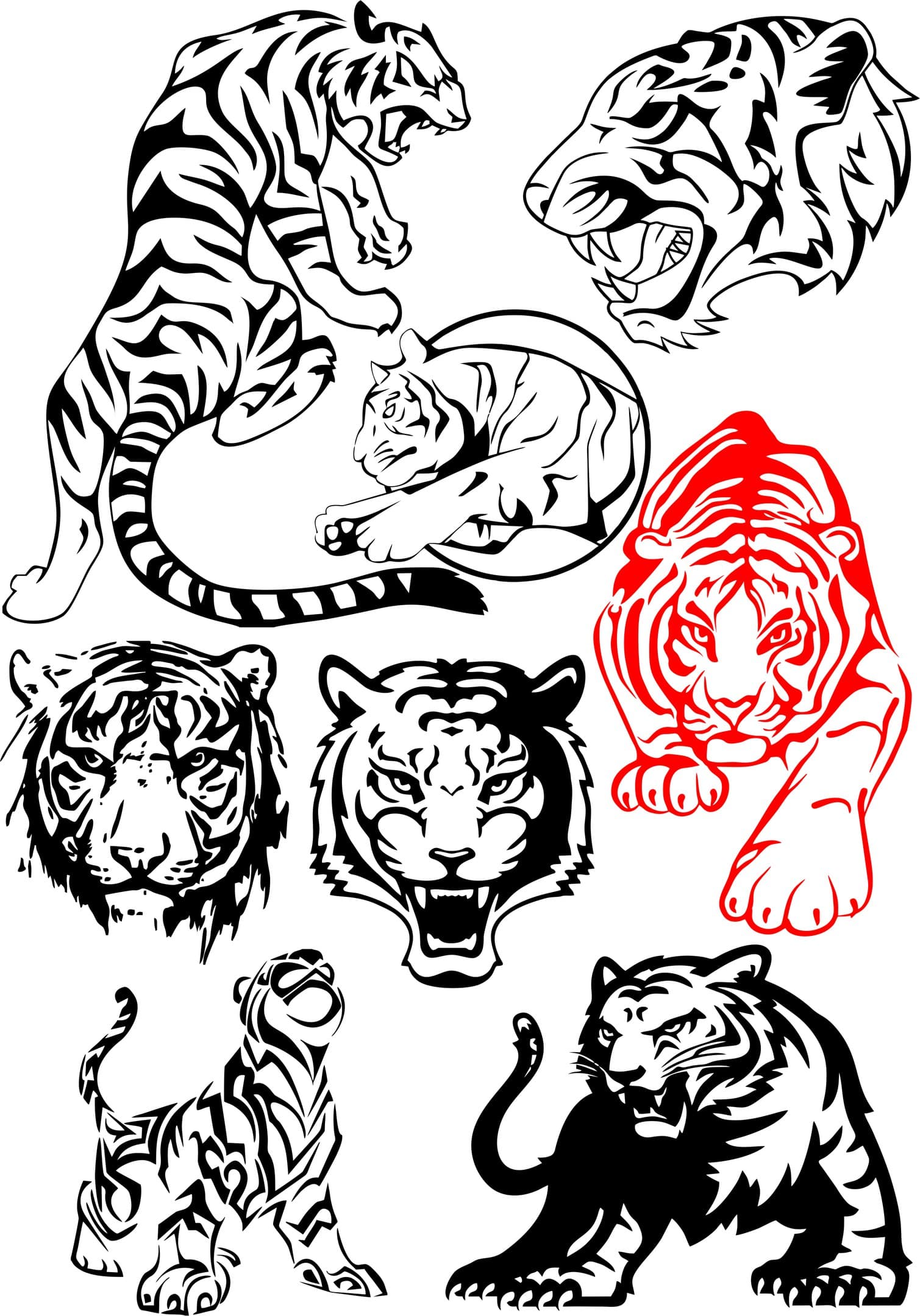 Tiger Vector Collection for Laser Cutting and CNC - Free DXF/CDR