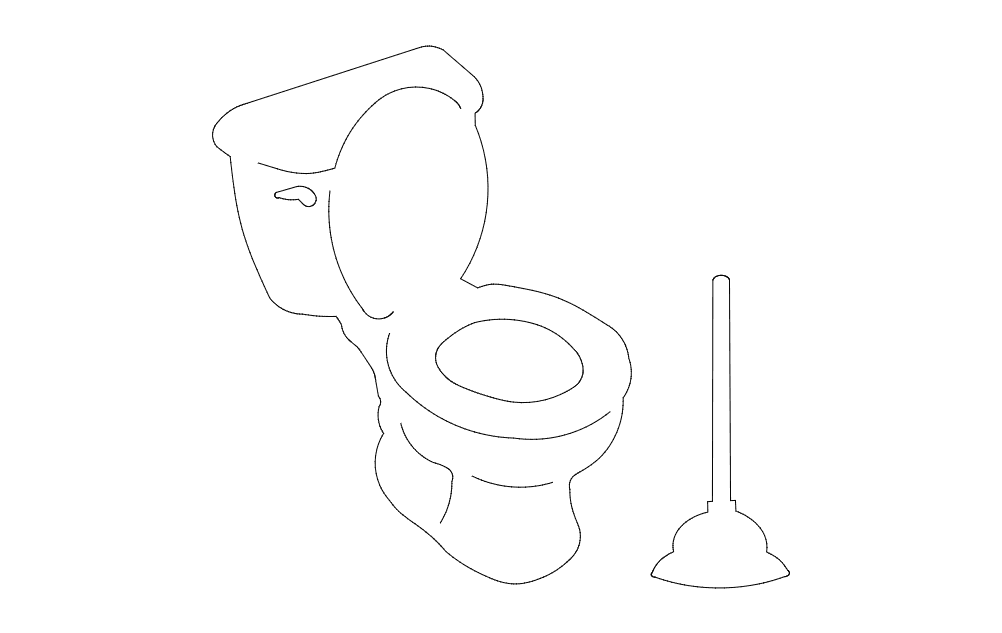Toilet and Plunger Vector Outline for Laser Cutting DXF