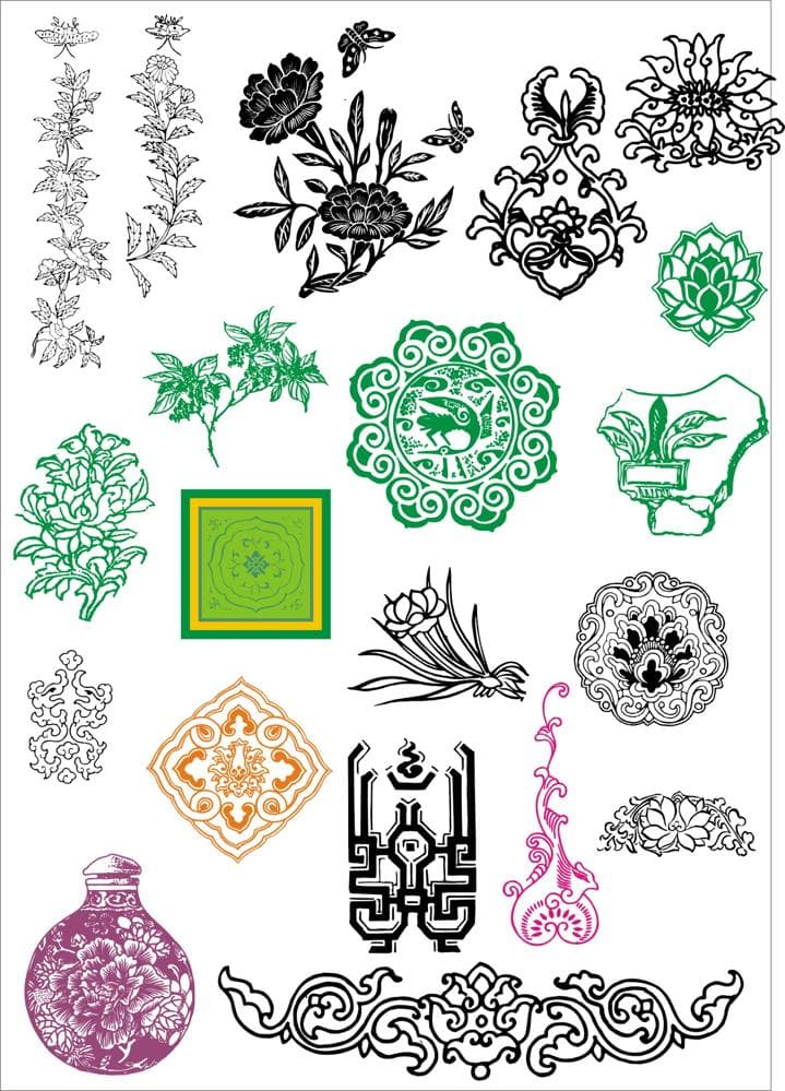 Traditional Chinese Floral Ornament Vector Collection (CDR)