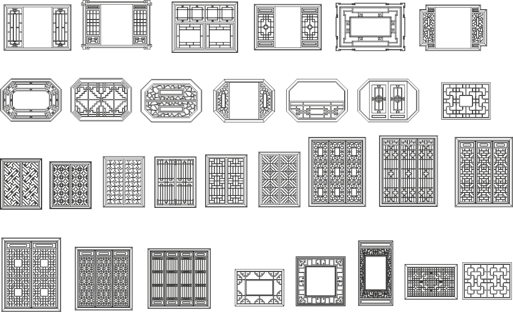 Traditional Chinese Window Grille Patterns Vector Set