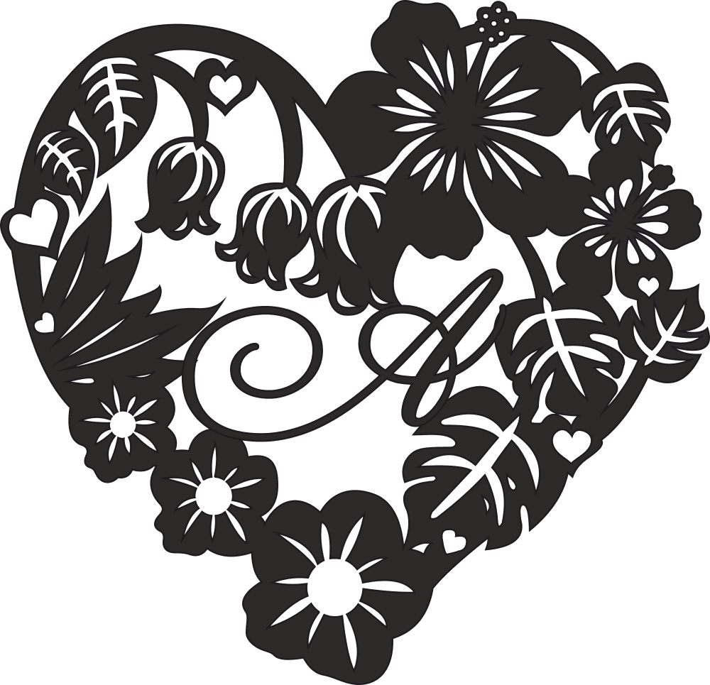 Tropical Floral Heart Monogram SVG Laser Cut File