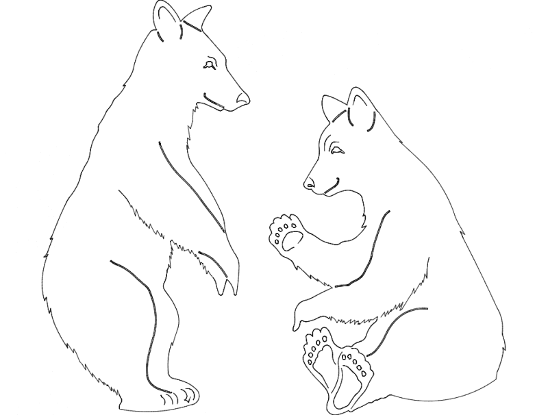 Two Playful Bears Vector Silhouette for Laser Cutting DXF
