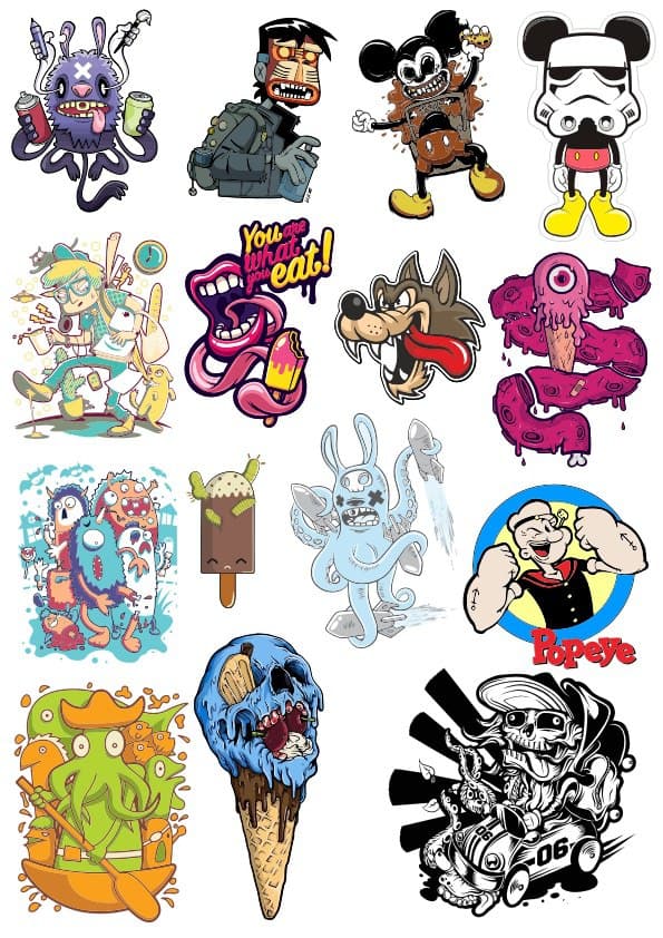 Urban Cartoon Sticker Pack Vector File for Laser Cutting