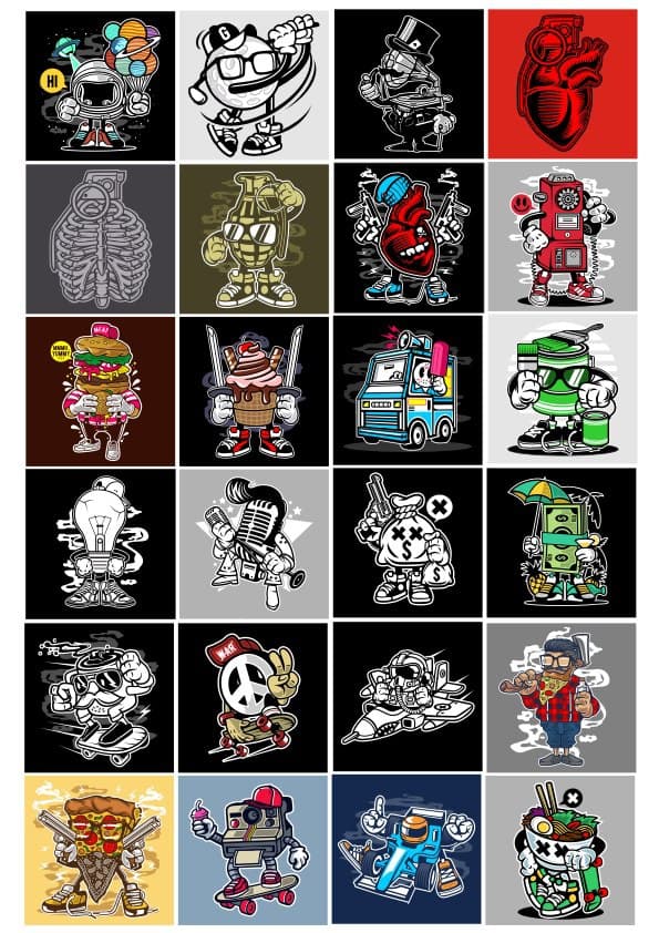 Urban Streetwear Character Sticker Bundle Vector Files