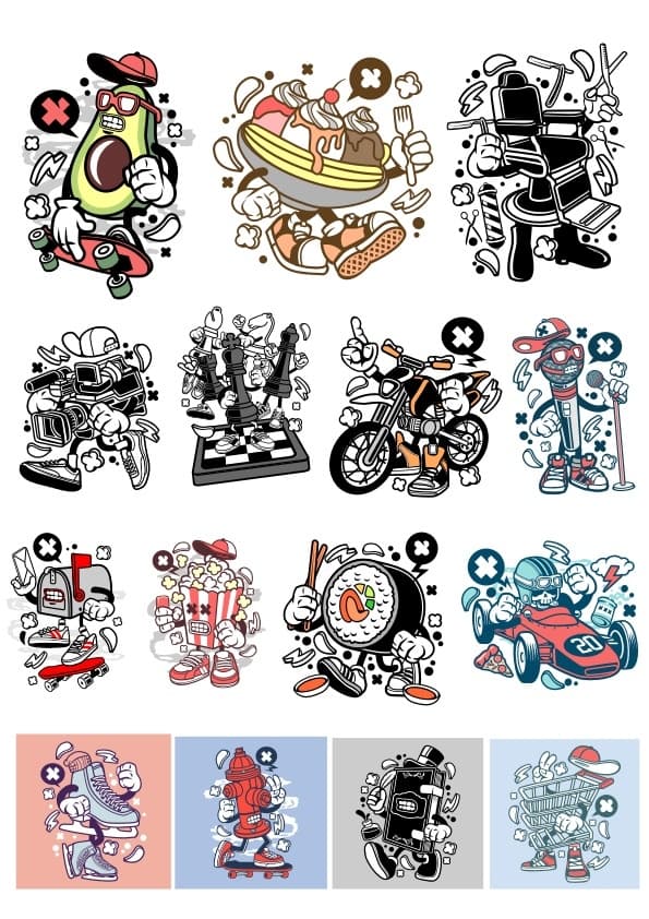 Urban Streetwear Mascot Sticker Bundle Vector Set