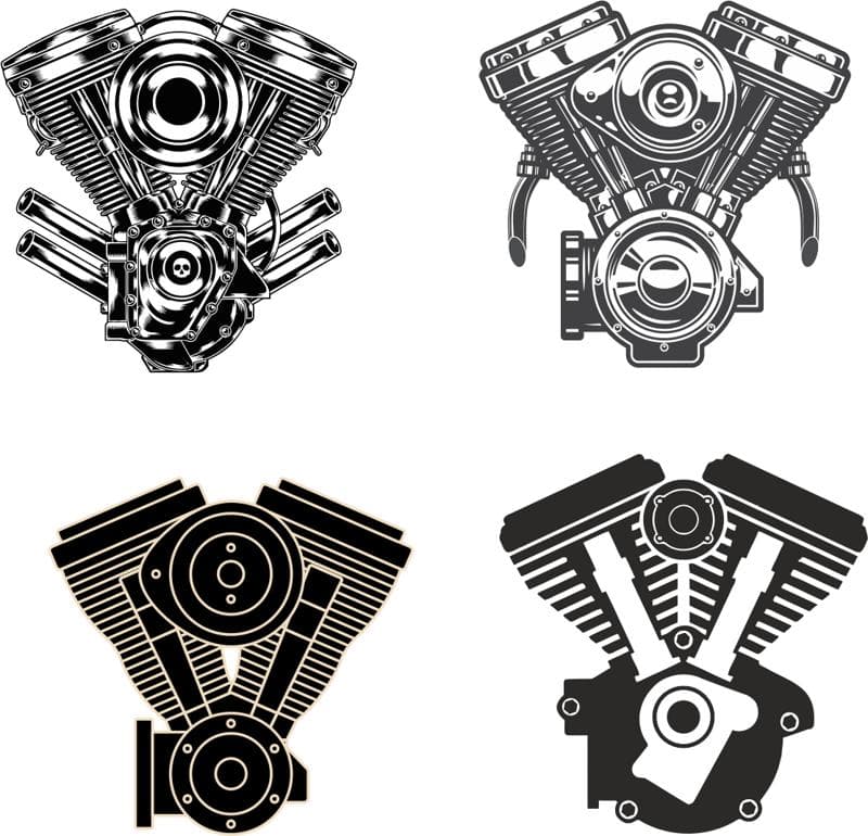 V-Twin Motorcycle Engine Vector Graphics for CNC Laser Cutting