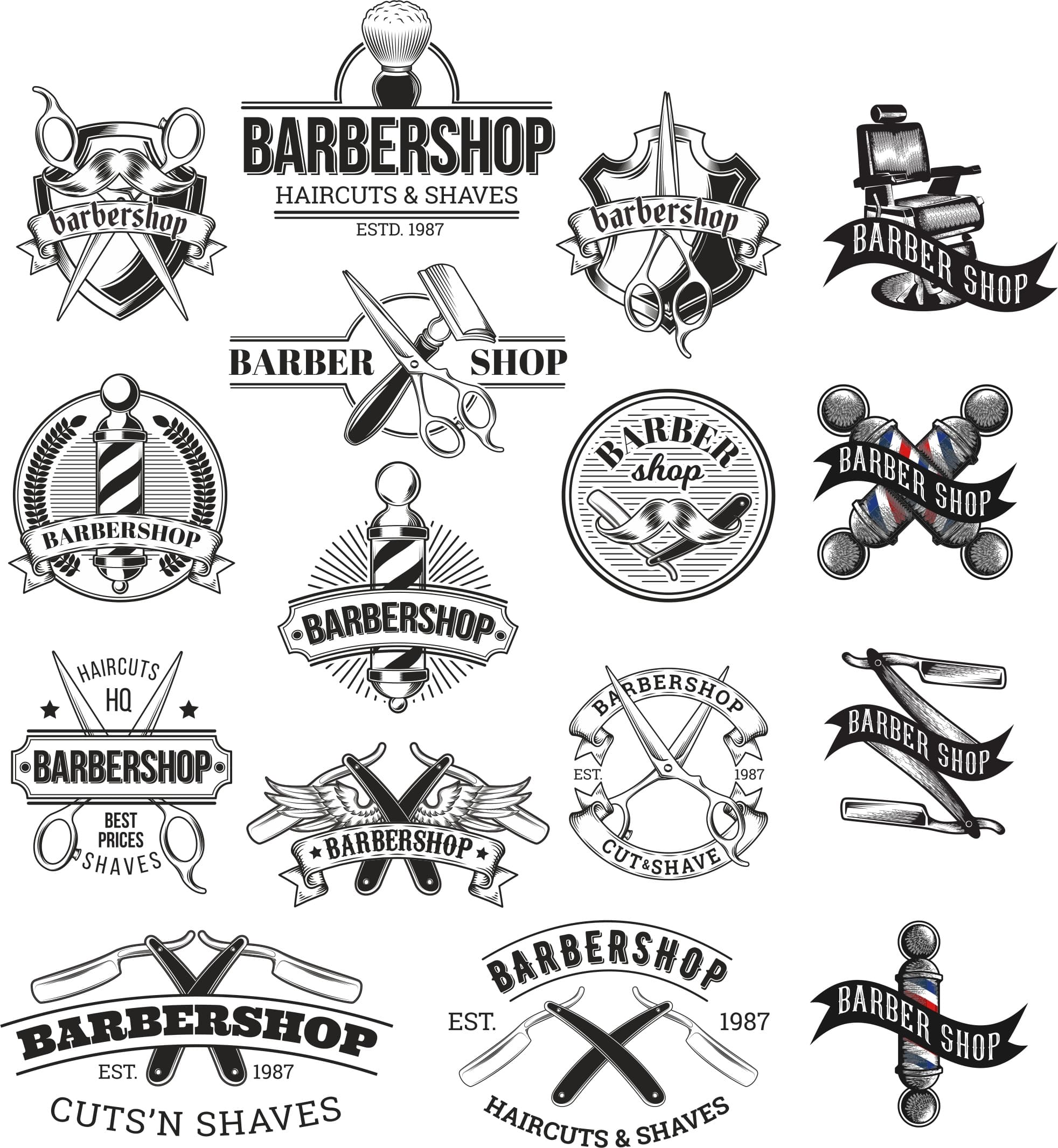 Vintage Barbershop Logo and Emblem Collection Vector (CDR, SVG)