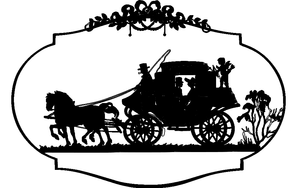 Vintage Horse Carriage Silhouette Vector Design DXF File