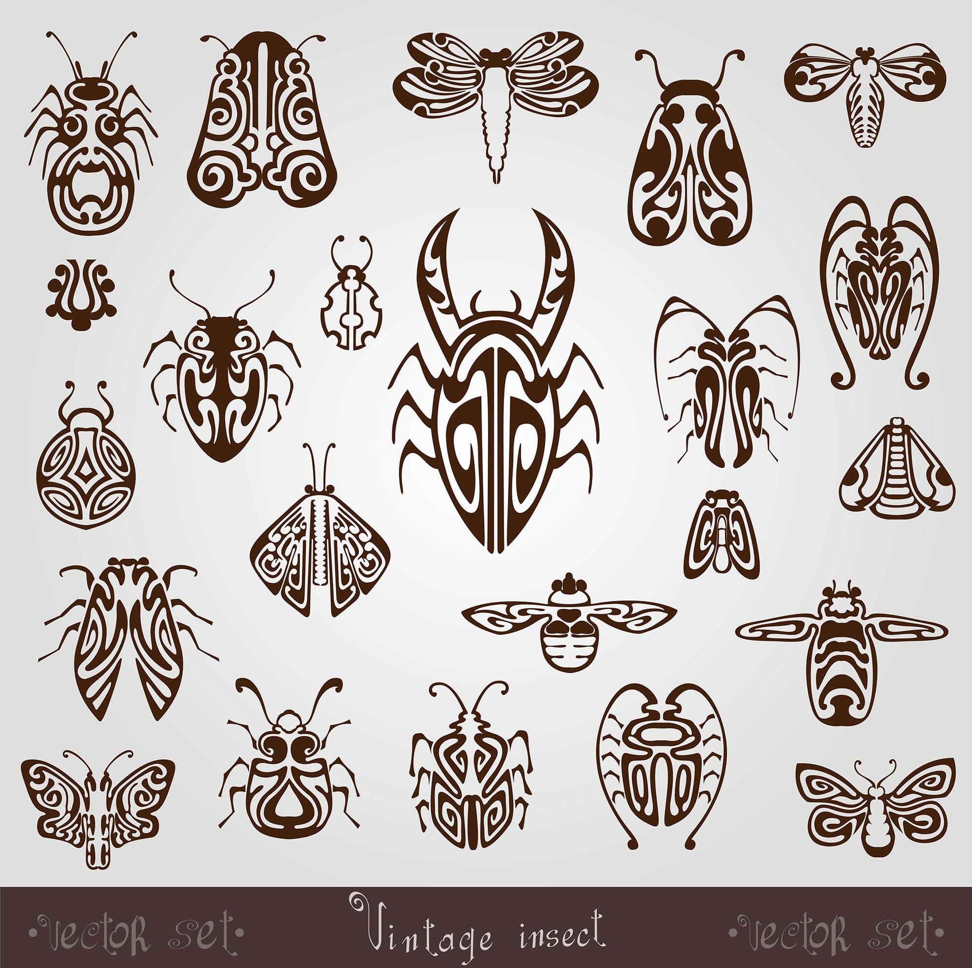 Vintage Insect Silhouette Collection Free Vector File